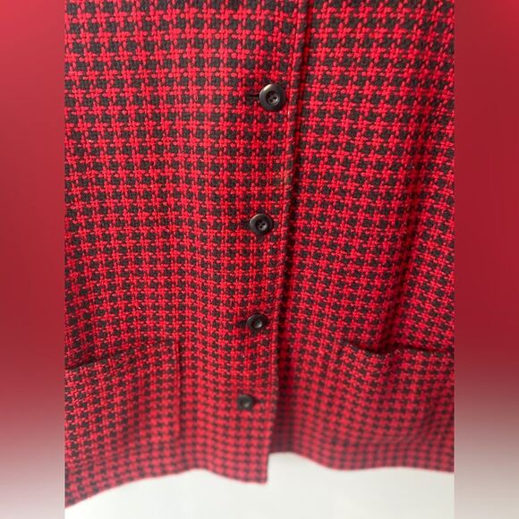 90s Vintage Tweed Jacket Wool Plaid Houndstooth Red 16P Clueless Preppy Academia - Picture 6 of 11